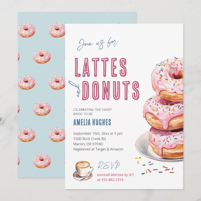 Bridal Shower Coffee Lattes Doughnuts Bride Brunch Invitation (Front/Back)