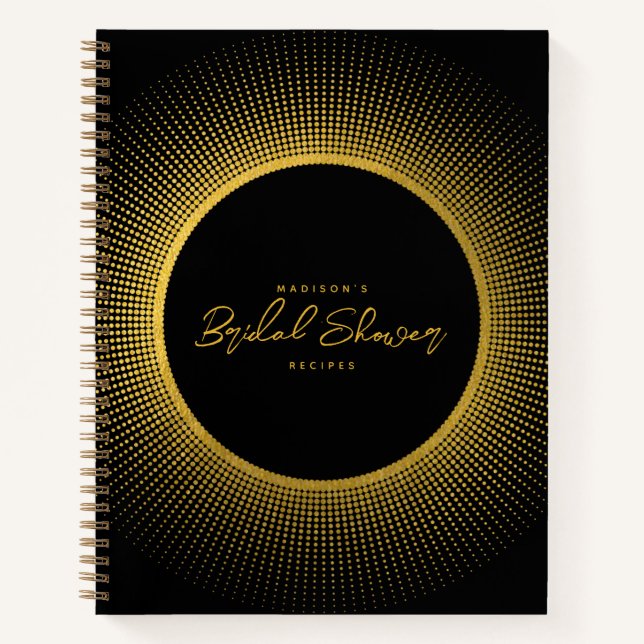 Bridal Shower Cooking Kitchen Recipe Black Gold Notebook (Front)