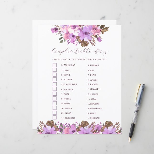 Bridal Shower Couples Bible Quiz (Front/Back In Situ)