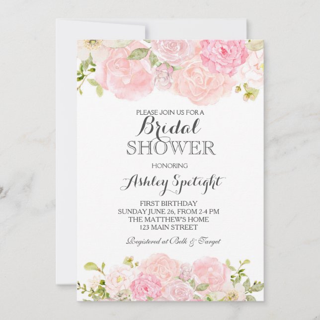 Bridal Shower cream Beautiful Floral Invitation, Invitation (Front)