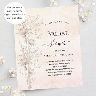 Bridal shower cream wildflowers budget invitation