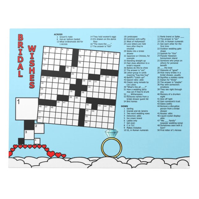 Bridal Shower Crossword Game Book (13x13 Grid) Notepad (Front)