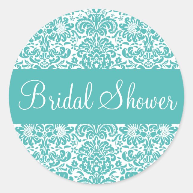 Bridal Shower Damask Envelope Sticker Seal (Front)