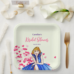 Bridal Shower Dark Royal Blue Cocktail Gown Paper Plate