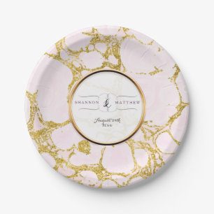 Bridal Shower Decor Faux Rose Gold Marble Marbled Paper Plate