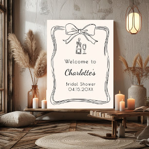 Bridal shower doodle bow cream welcome sign