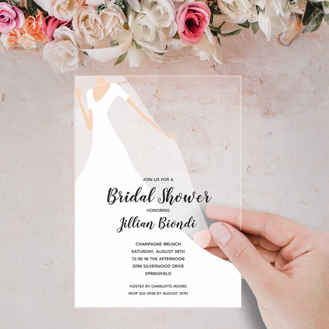Bridal Shower Dress and Veil Acrylic Invitations (ACRYLIC INVITATIONS! Dress and veil bridal shower invitations - order CLEAR or FROSTED)