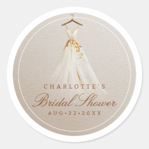 Bridal Shower Dress Favour Sticker in Taupe & Gold