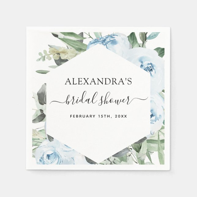 Bridal Shower Dusty Blue Eucalyptus Sage Green Napkin (Front)