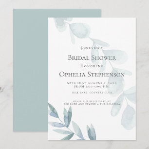 BRIDAL SHOWER   Dusty Blue Watercolor Eucalyptus Invitation