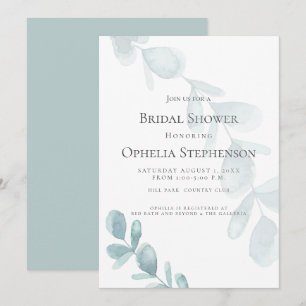 BRIDAL SHOWER   Dusty Blue Watercolor Eucalyptus Invitation
