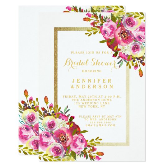 Bridal Shower Elegant Chic Floral Gold Frame Card