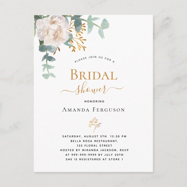 Bridal Shower elegant floral eucalyptus greenery Postcard (Front)