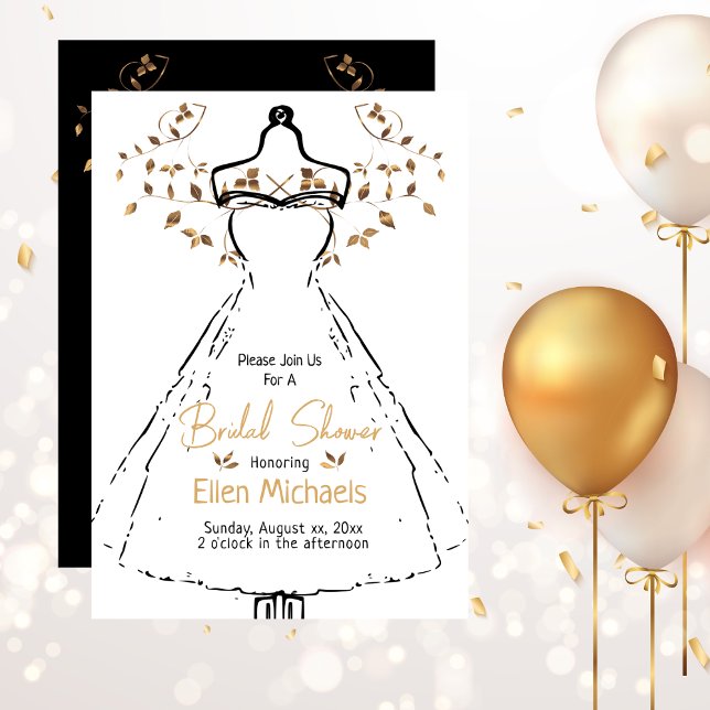 Bridal Shower Elegant Gold Black White Party Invitation (Bridal Shower Elegant Gold Black White Party Invitation)