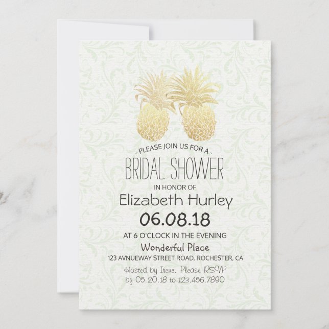 Bridal Shower Elegant Gold Foil Pineapple Couple Invitation (Front)