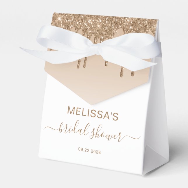 Bridal Shower Elegant Gold Glitter Drip Script Favor Box (Front Side)