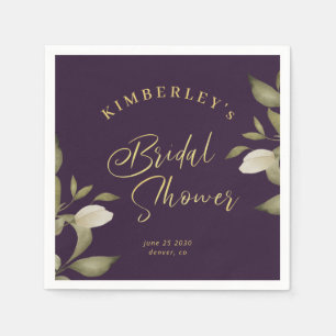 Bridal shower elegant gold purple floral napkin