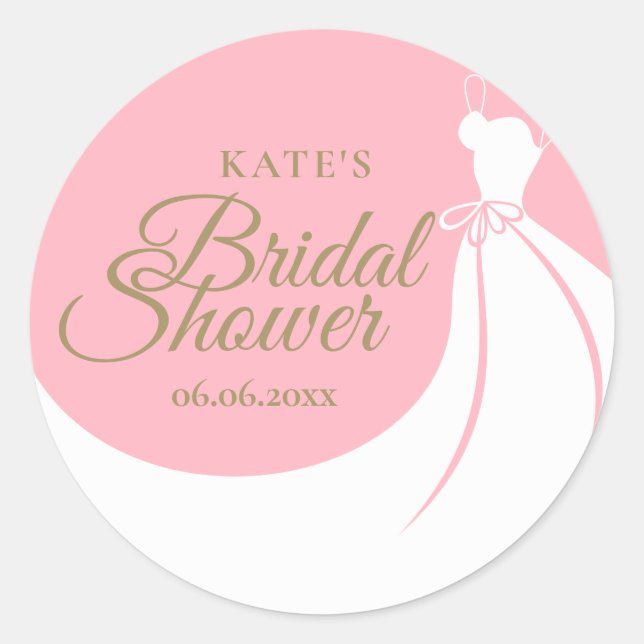 Bridal Shower Elegant Gown Blush Pink Classic Round Sticker (Front)