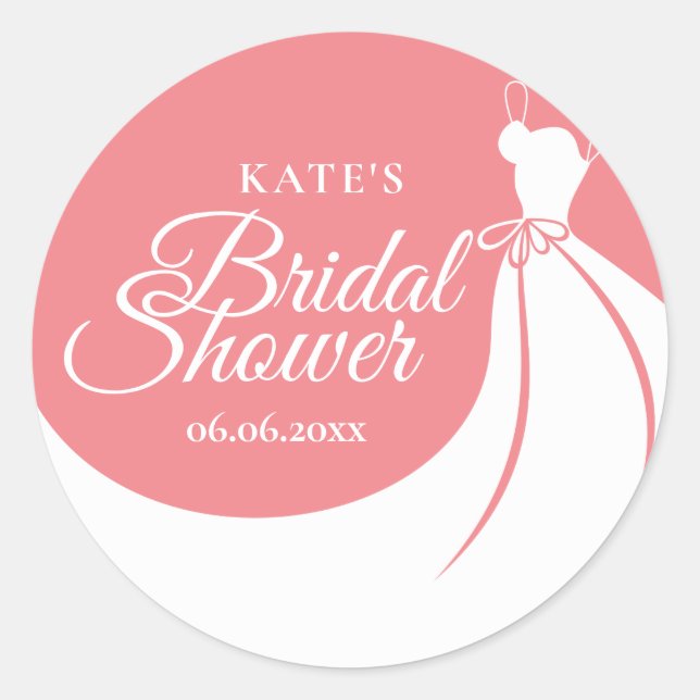 Bridal Shower Elegant Gown Favour Classic Round Sticker (Front)