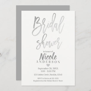 BRIDAL SHOWER Elegant Silver Foil Modern Script Invitation