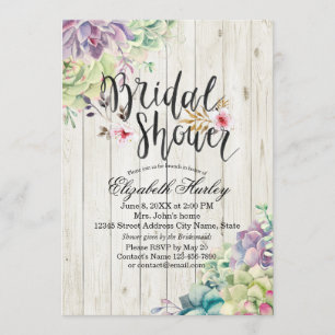 Bridal Shower Elegant Succulent Plants Rustic Wood Invitation