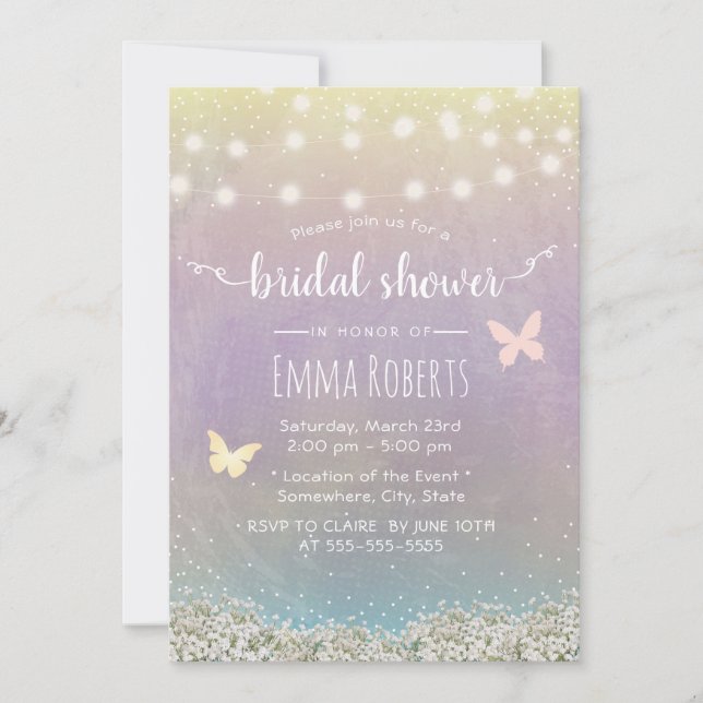 Bridal Shower Elegant Watercolor Butterfly Floral Invitation (Front)