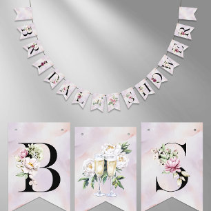 Bridal Shower Elegant Watercolor Flower Letters  Bunting Flags