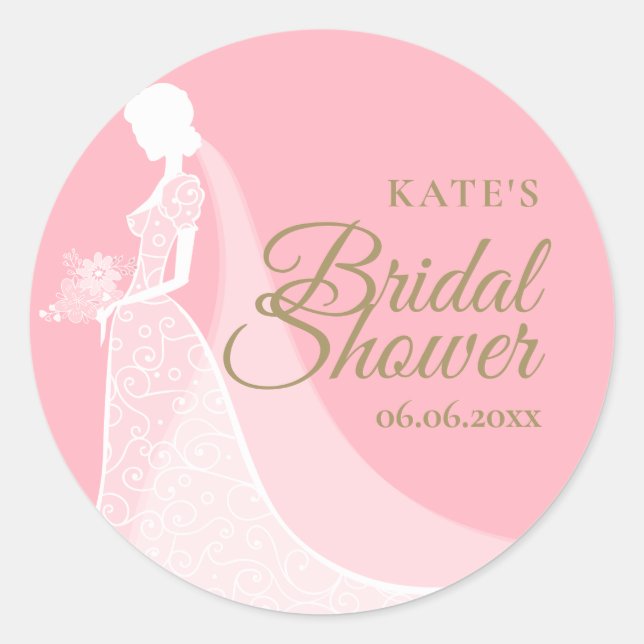 Bridal Shower Elegant Wedding Gown Favour Classic Round Sticker (Front)