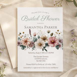 Bridal Shower Elegant Wildflower Blush Purple Invitation