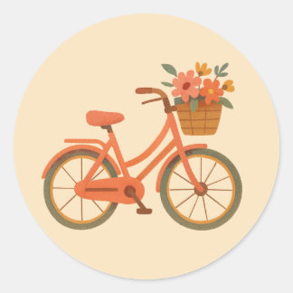 Bridal Shower Envelope Seal, Peach Floral Bicycle Classic Round Sticker
