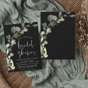 Bridal Shower Eucalyptus Black White Invitation