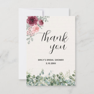 Bridal Shower Eucalyptus Florals  Thank You Card