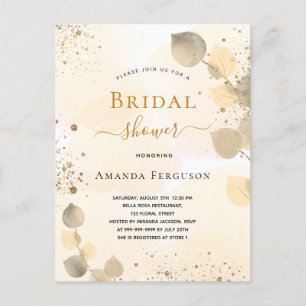 Bridal Shower eucalyptus glitter golden fall Invitation Postcard