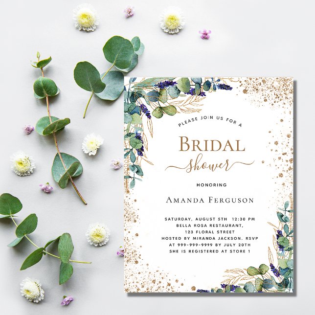 Bridal Shower eucalyptus gold budget invitation Flyer (Creator Uploaded)