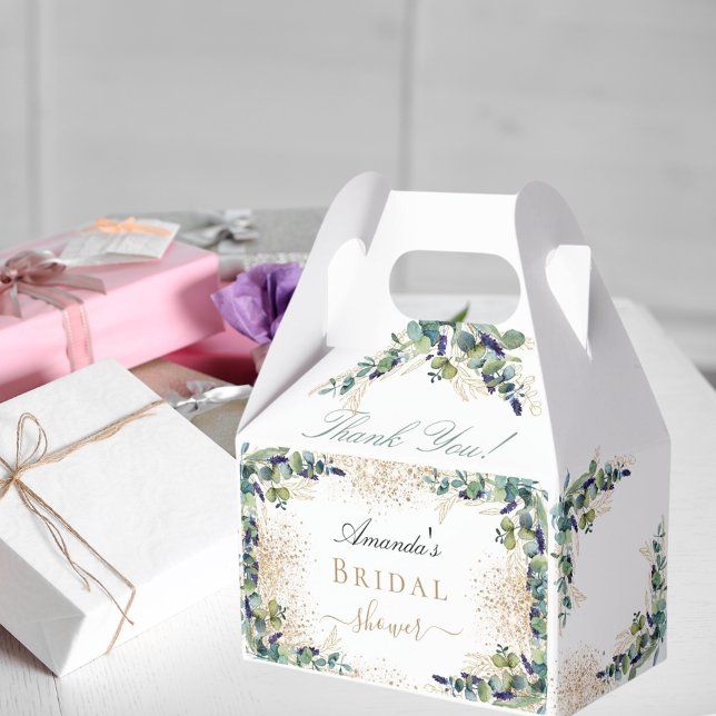 Bridal shower eucalyptus gold glitter thank you favor box (Creator Uploaded)