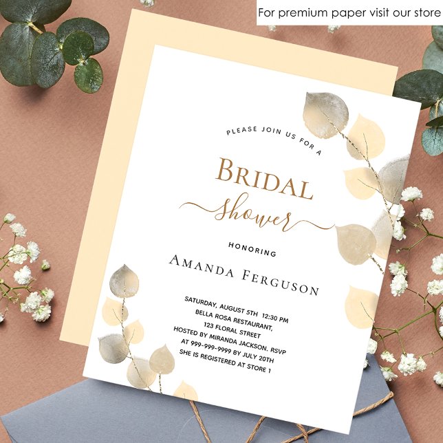 Bridal shower eucalyptus golden budget invitation flyer (Creator Uploaded)