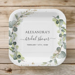 Bridal Shower Eucalyptus Greenery Boho Garden Paper Plate<br><div class="desc">Eucalyptus Greenery Succulent Botanical Watercolor Spring Wedding Paper Plates on white background - includes beautiful and elegant script typography with modern botanical leaves and greenery for the special Wedding day celebration.</div>