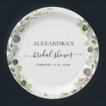 Bridal Shower Eucalyptus Greenery Boho Garden Paper Plate<br><div class="desc">Eucalyptus Greenery Succulent Botanical Watercolor Spring Wedding Paper Plates on white background - includes beautiful and elegant script typography with modern botanical leaves and greenery for the special Wedding day celebration.</div>