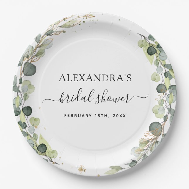 Bridal Shower Eucalyptus Greenery Boho Garden Paper Plate (Front)