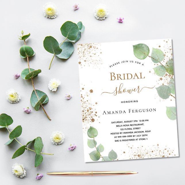Bridal Shower eucalyptus greenery glitter Invitation Postcard (Creator Uploaded)
