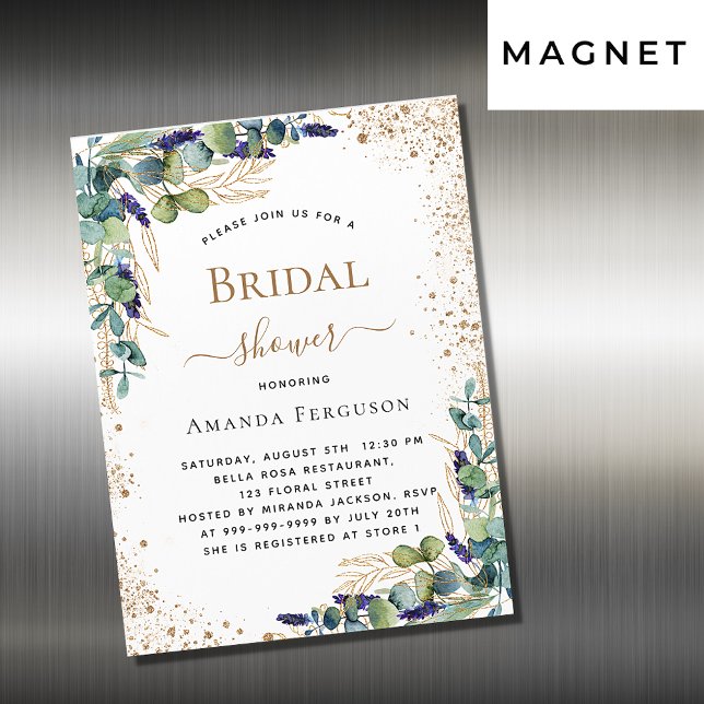 Bridal Shower eucalyptus greenery gold luxury Magnetic Invitation (Creator Uploaded)