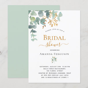 Bridal shower eucalyptus greenery gold modern invitation