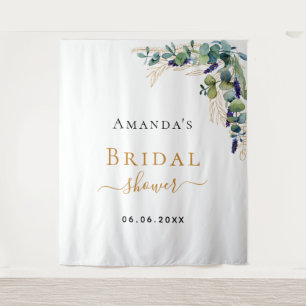 Bridal Shower eucalyptus greenery gold monogram Tapestry