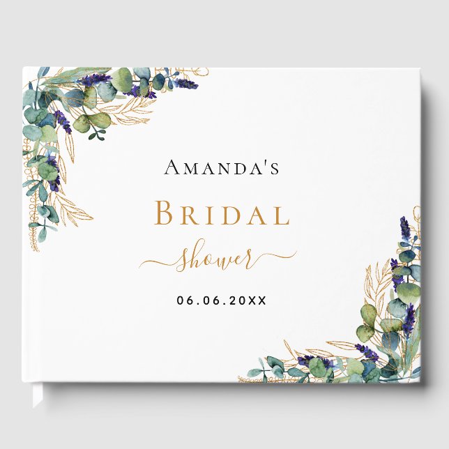 Bridal Shower eucalyptus greenery lavender Guest Book (Front)