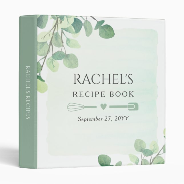 Bridal Shower Eucalyptus Greenery Recipe Cookbook  Binder (Front/Spine)