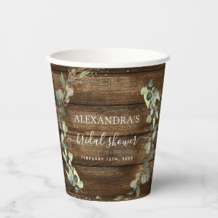 Bridal Shower Eucalyptus Greenery Rustic Wood Paper Cups