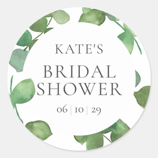 Bridal Shower Eucalyptus Leaves Greenery Favour Classic Round Sticker (Front)