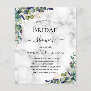 Bridal shower eucalyptus marble budget invitation flyer