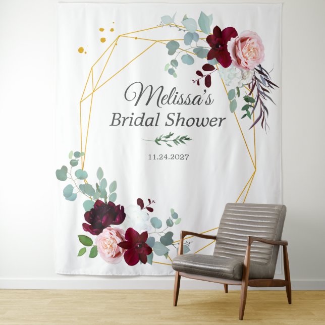 Bridal Shower Eucalyptus Photo Booth Backdrop Tapestry (In Situ)