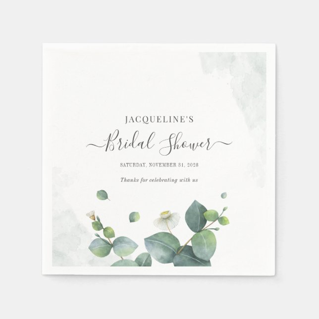 Bridal Shower Eucalyptus Succulent Greenery Napkin (Front)